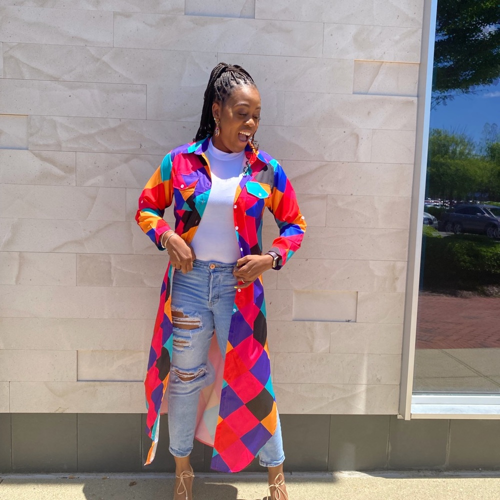 Colorful Long Plaid Shirt Dress